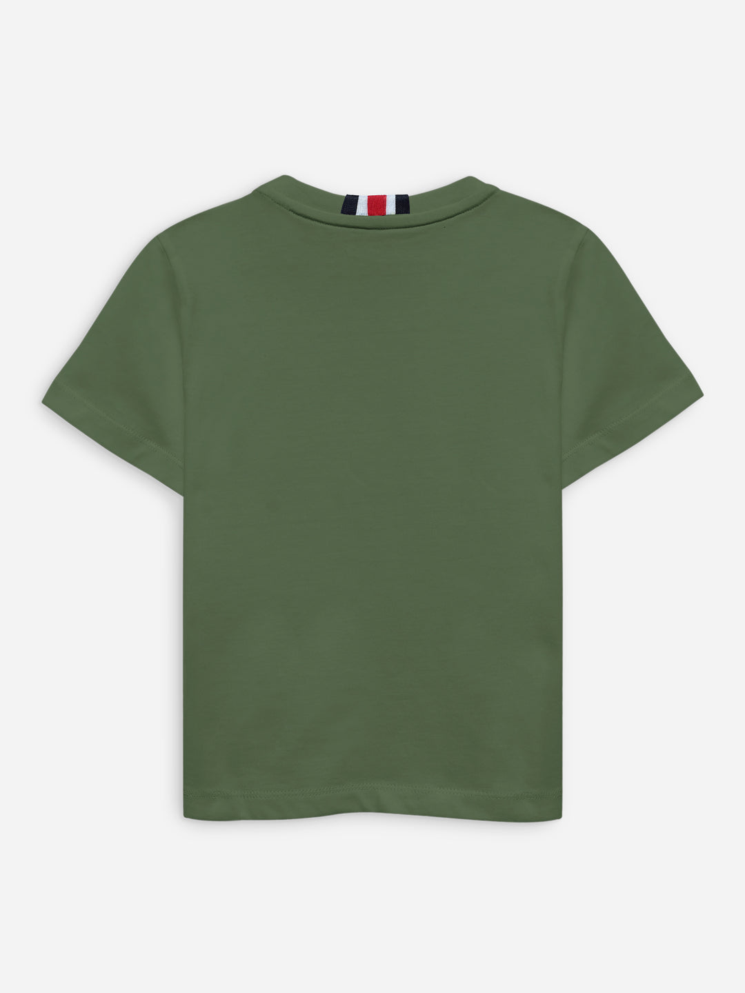 Olive Green 100% Cotton Casual Tee With Detailing