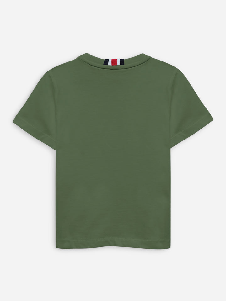 Olive Green 100% Cotton Casual Tee With Detailing