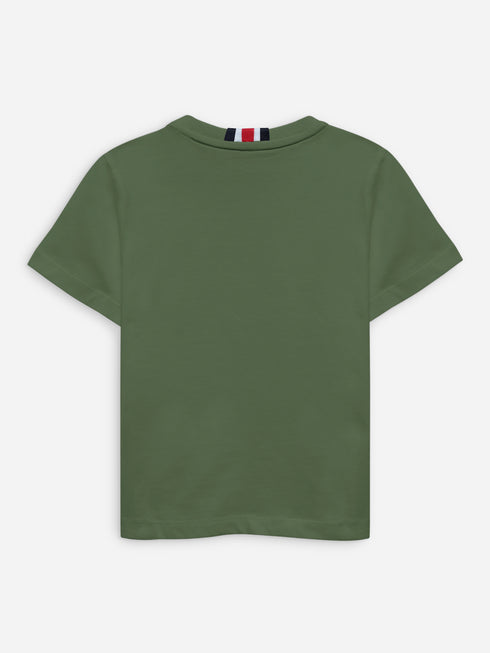 Olive Green 100% Cotton Casual Tee With Detailing