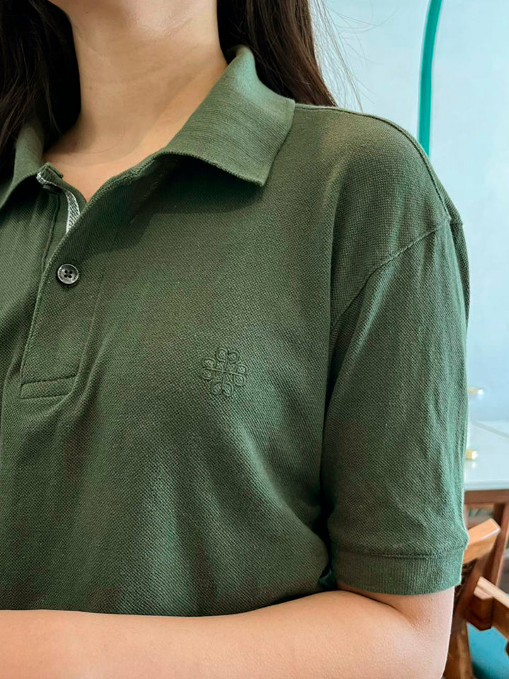 Olive Green 100% Cotton Pique Polo - Women