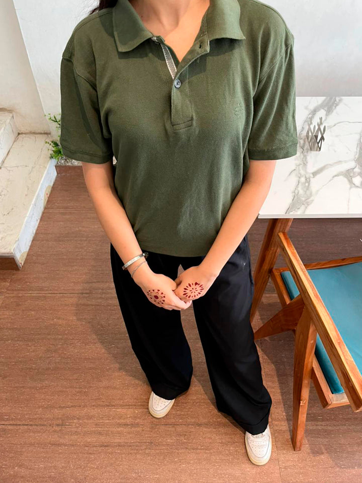 Olive Green 100% Cotton Pique Polo - Women
