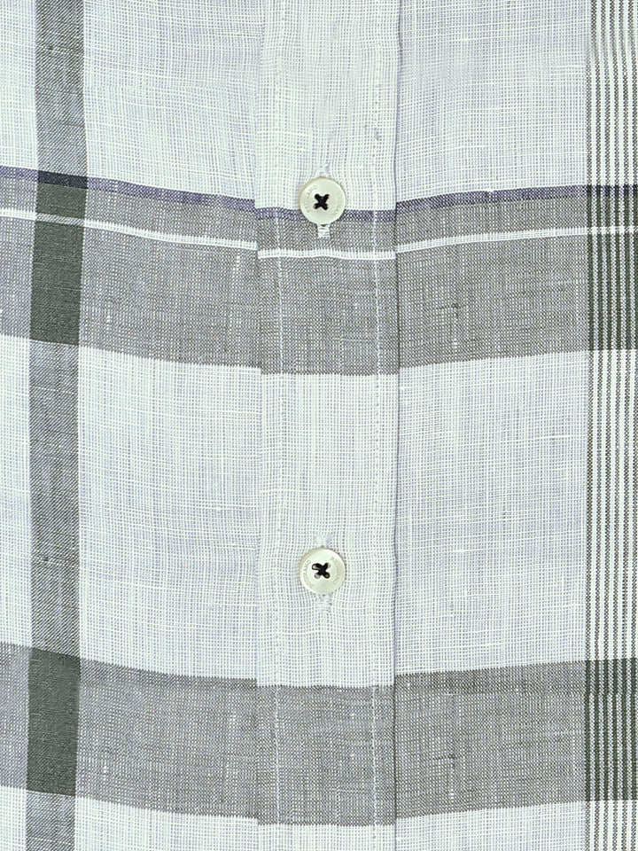 Olive Green 100% Linen Checkered Shirt Brumano Pakistan