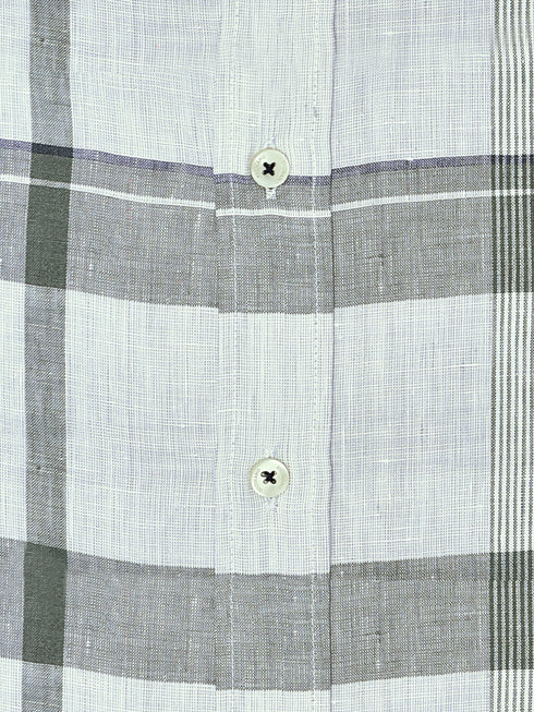 Olive Green 100% Linen Checkered Shirt Brumano Pakistan