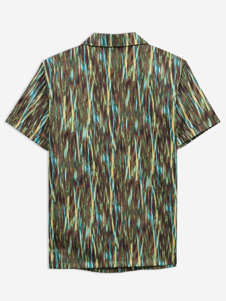 Olive Green Abstract Printed Half Sleeve Cuban Collar Shirt Brumano Pakistan