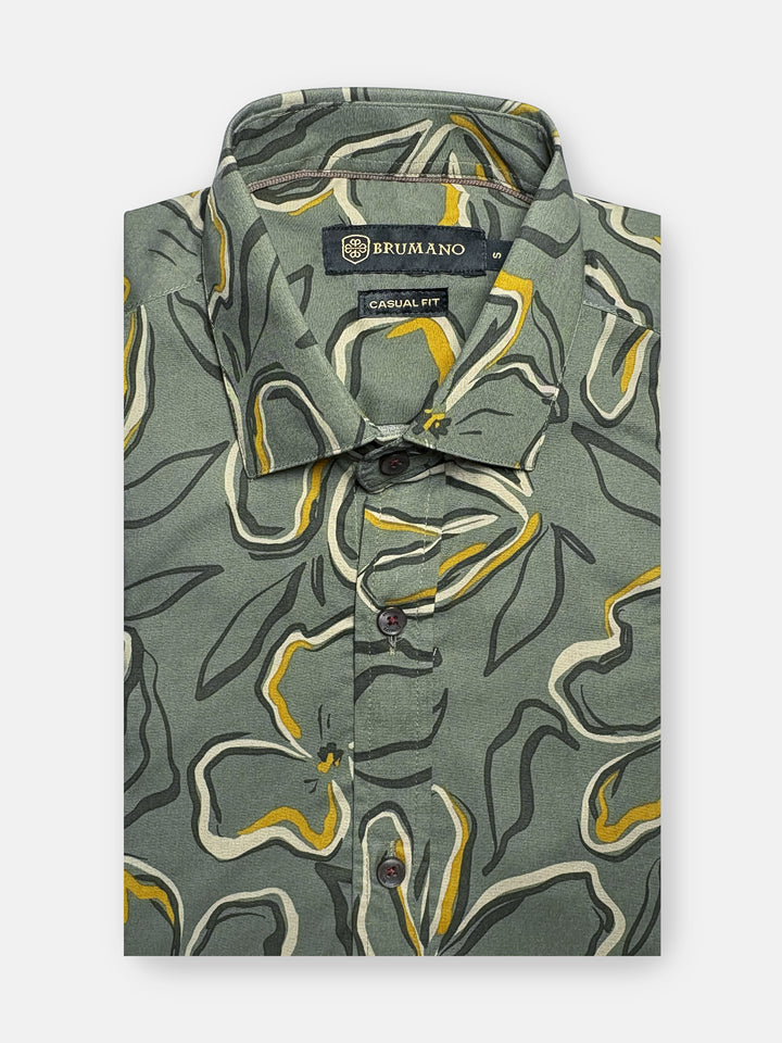 Olive Green Bold Abstract Printed Shirt