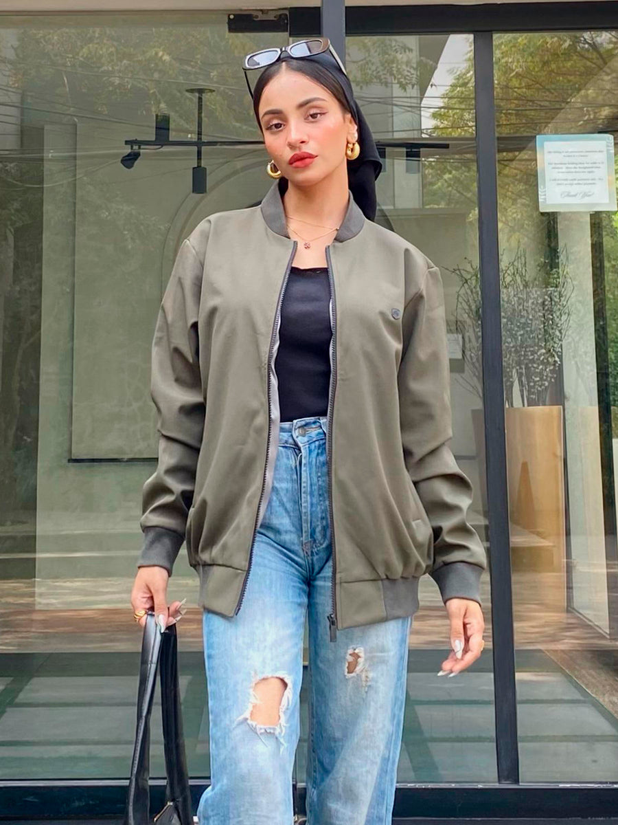 Olive Green Bomber Jacket Women Brumano