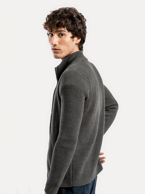 Olive Green Knitted Chunky Zipper Jacket