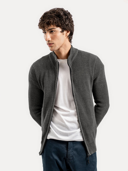 Olive Green Knitted Chunky Zipper Jacket