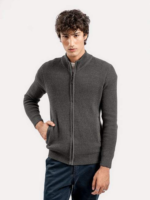 Olive Green Knitted Chunky Zipper Jacket