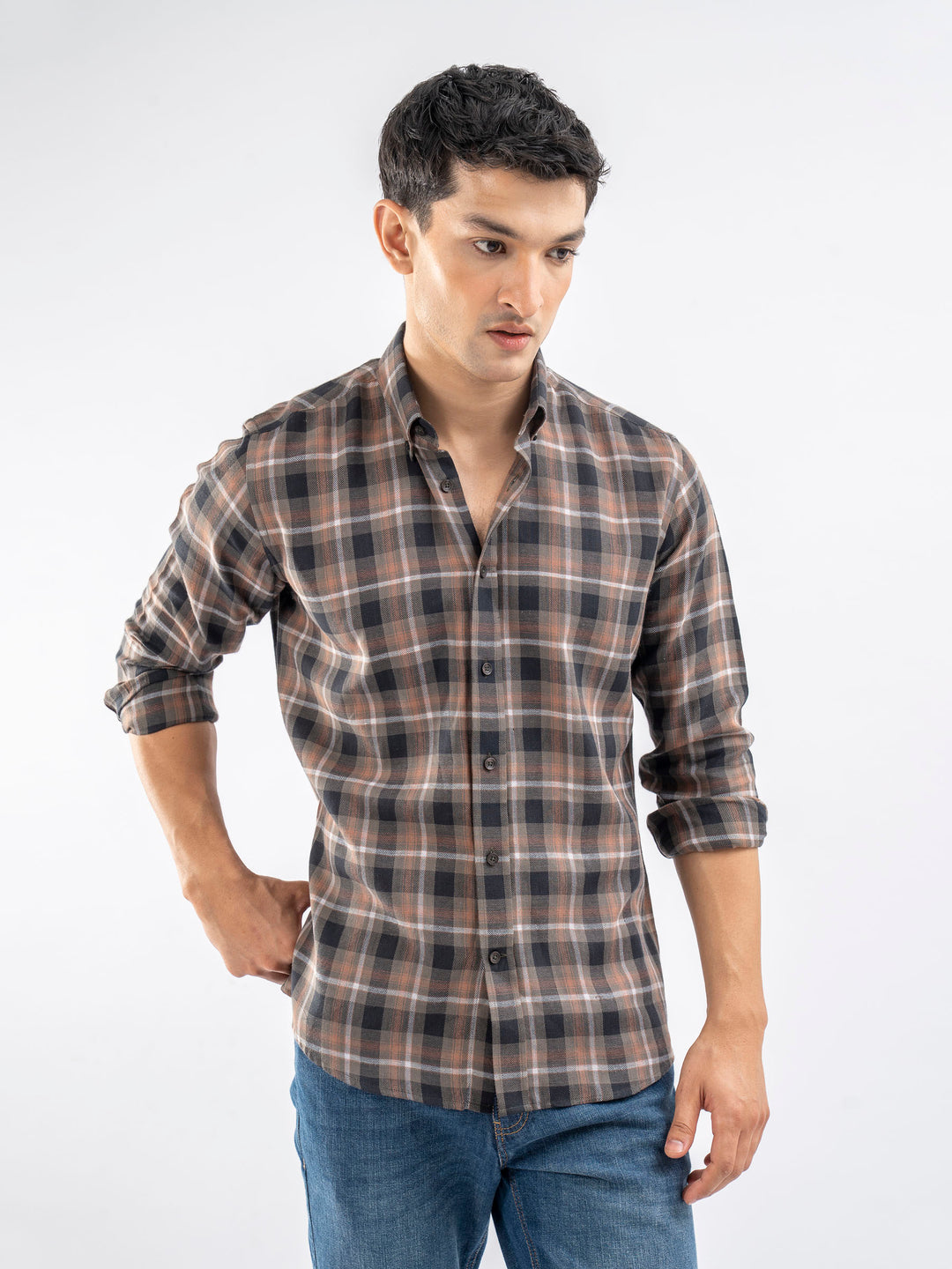 Olive Green Light Weight Checkered Shirt