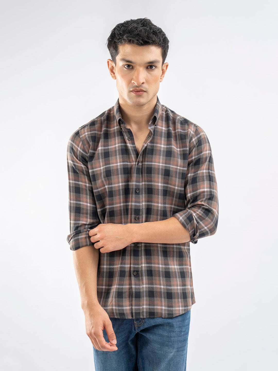 Olivegreenlightflannelcheckeredshirtbrumanopakistan4