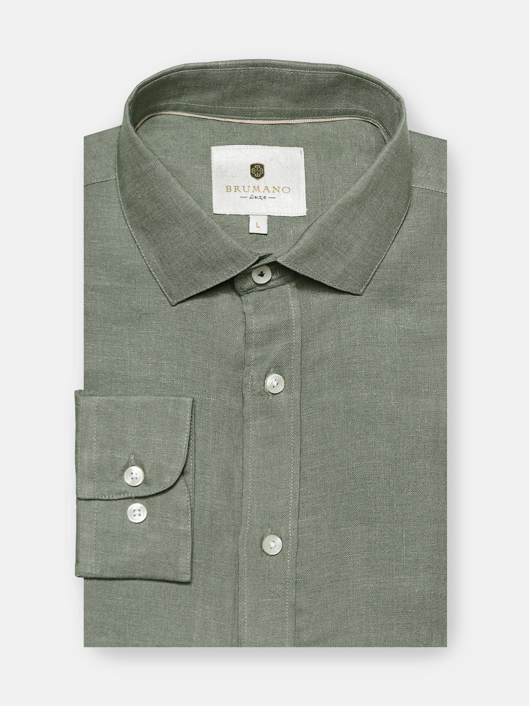 Olive Green Linen Blended Formal Shirt - Exclusive
