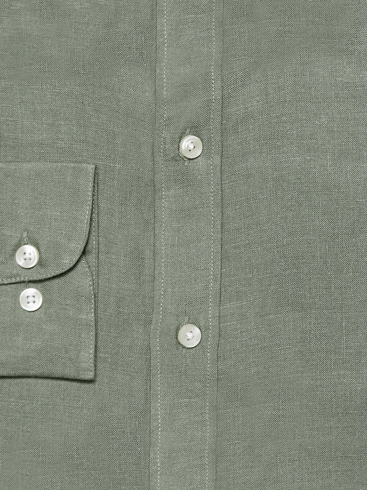 Olive Green Linen Blended Formal Shirt - Exclusive