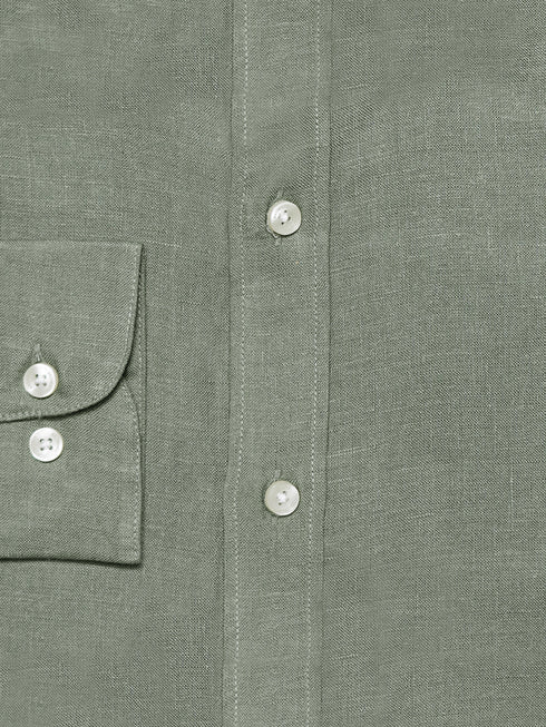 Olive Green Linen Blended Formal Shirt - Exclusive