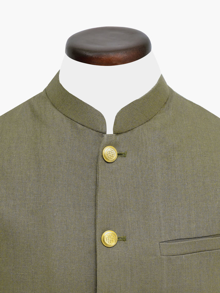 Olive Green Linen Structured Waistcoat