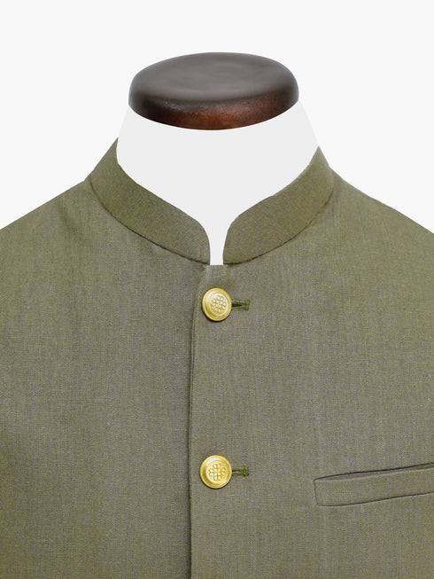 Olive Green Linen Structured Waistcoat