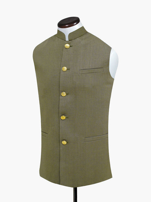 Olive Green Linen Structured Waistcoat