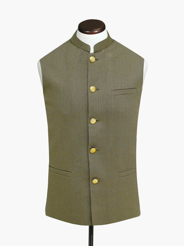 Olive Green Linen Structured Waistcoat