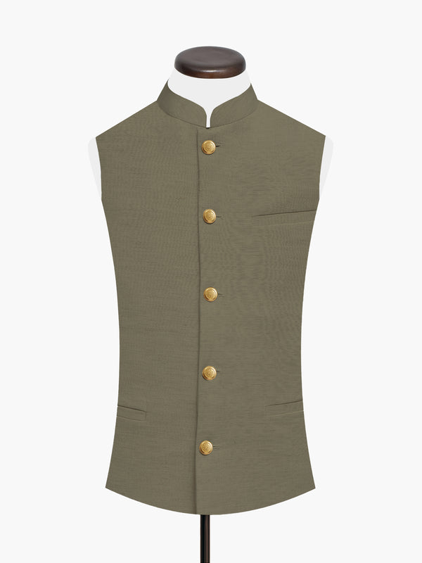 Olive Green Linen Structured Waistcoat