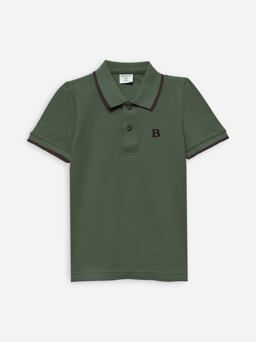 Olive Green Polo With Tipping Collar