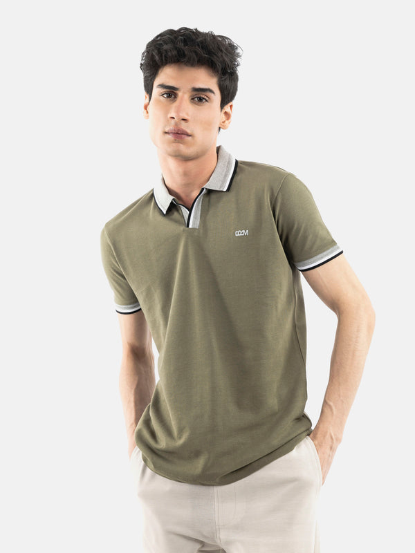 Olive Green Polo with Grey Sporty Collar