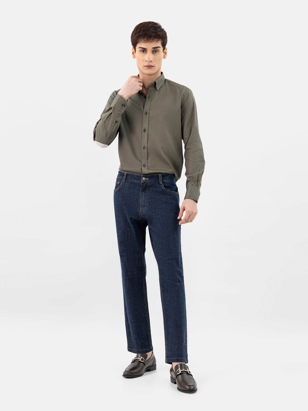 Olive Green Shirt With Beige Elbow Patch Brumano Pakistan