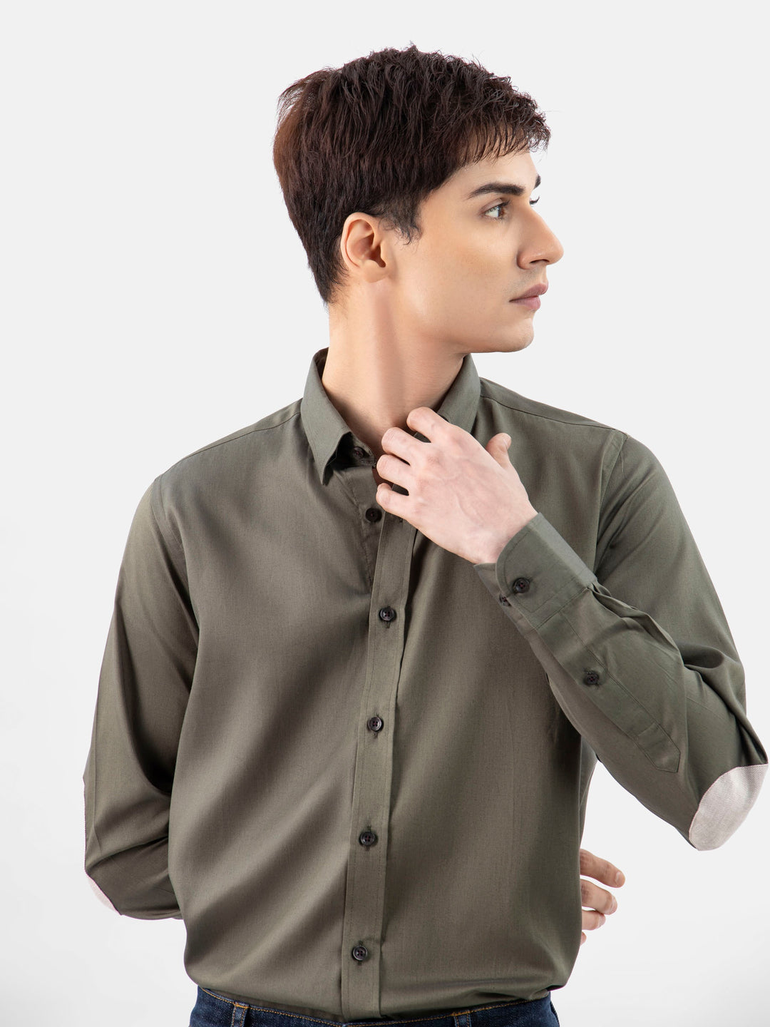 Olive Green Shirt With Beige Elbow Patch Brumano Pakistan