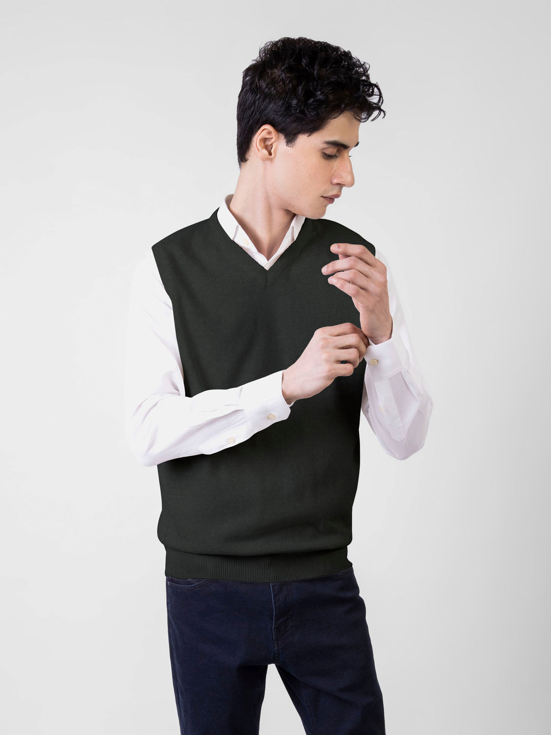 Olivegreensleevelessv necksweaterbrumanopakistan1