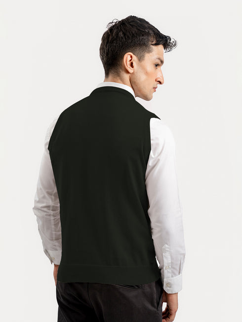 Olive Green Sleeveless V-Neck Sweater