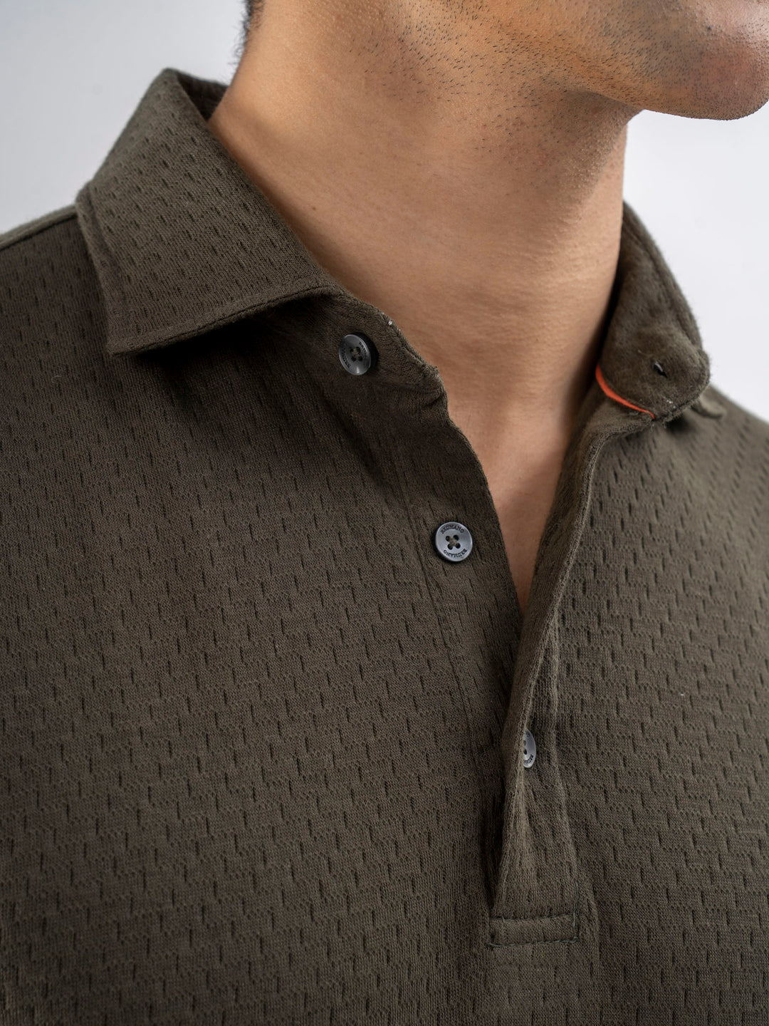 Olive Green Structured Polo With Cutaway Collar