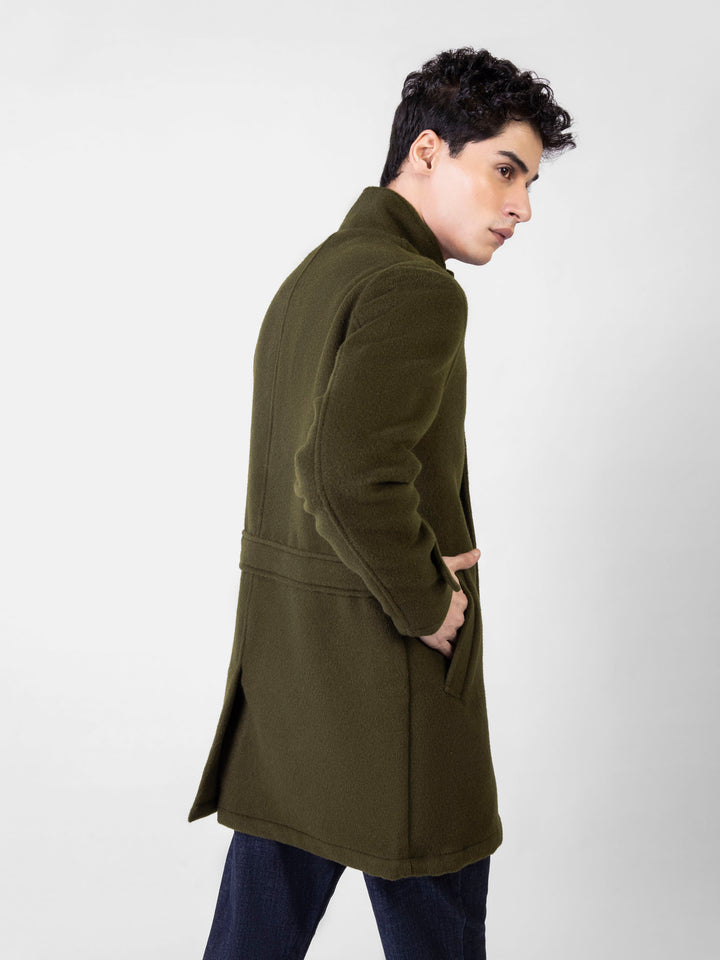 Olive Green Wool Blended Long Coat