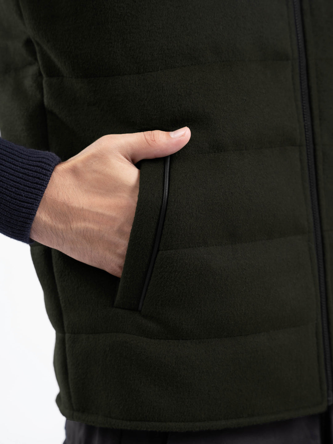 Olive Green Wool Sleeveless Zipper Jacket