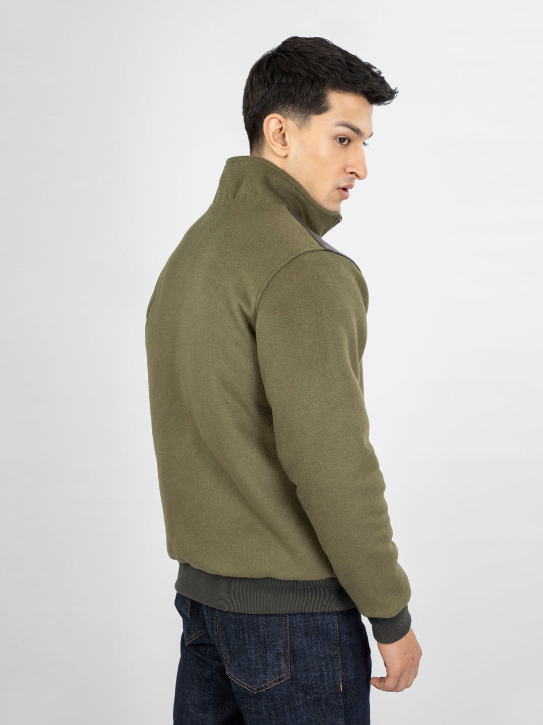 Olive Green Woolen Quilted Jacket