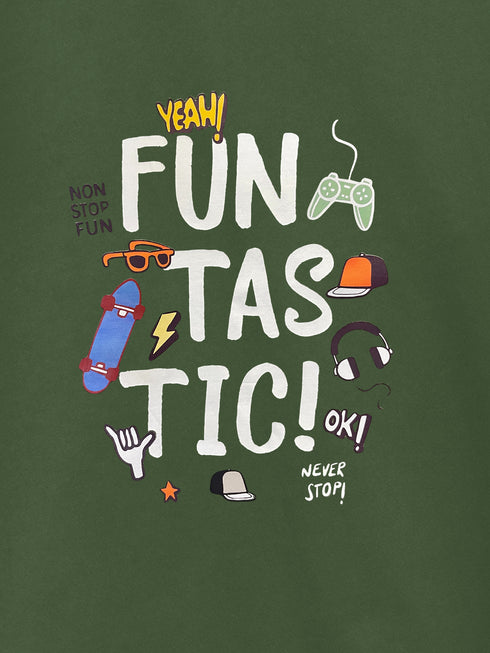 Olive Green 'Funtastic' Prinetd T-Shirt