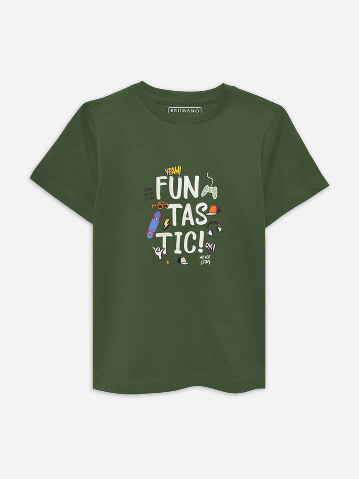 Olive Green 'Funtastic' Prinetd T-Shirt