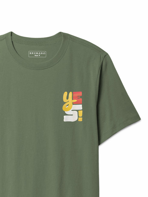 Olive Green 'Yes' Graphics Printed T-Shirt