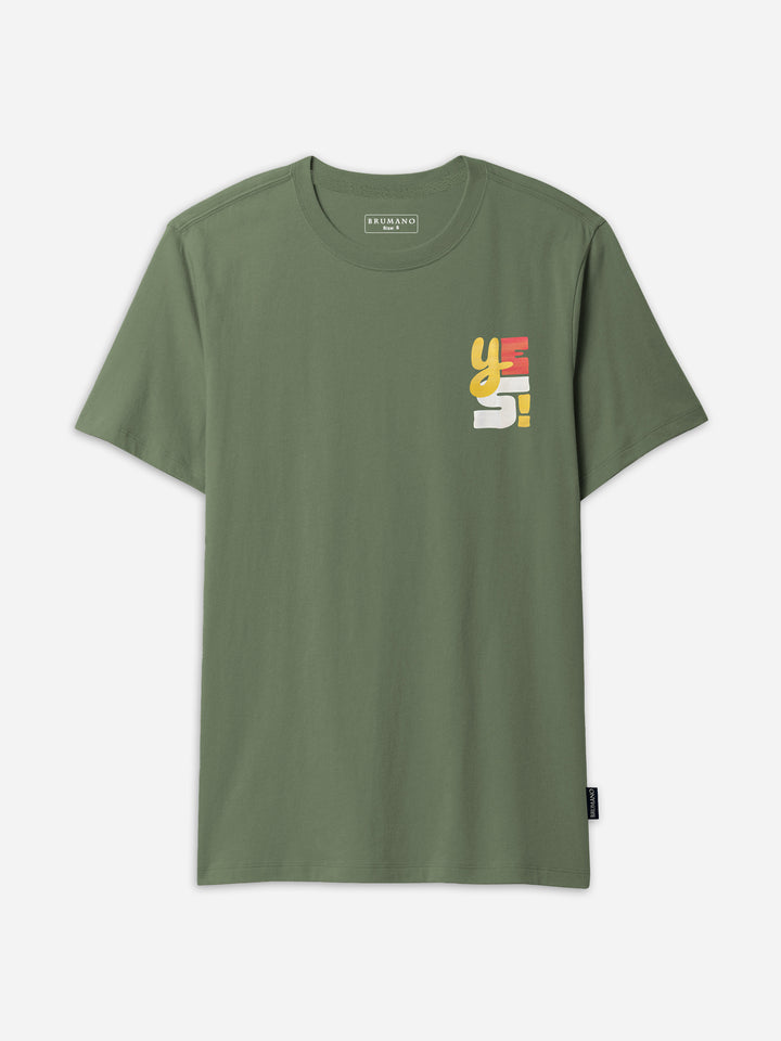 Olive Green 'Yes' Graphics Printed T-Shirt