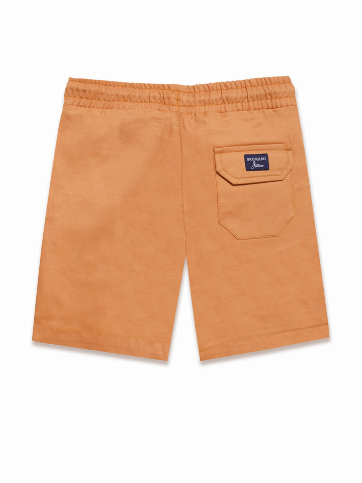 Orange Twill Structured Cotton Casual Shorts - Junior
