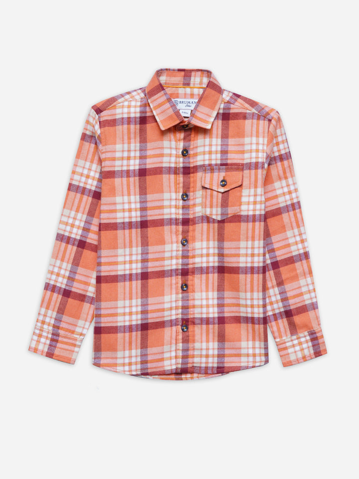 Orange Checkered Flannel Casual Shirt - Junior