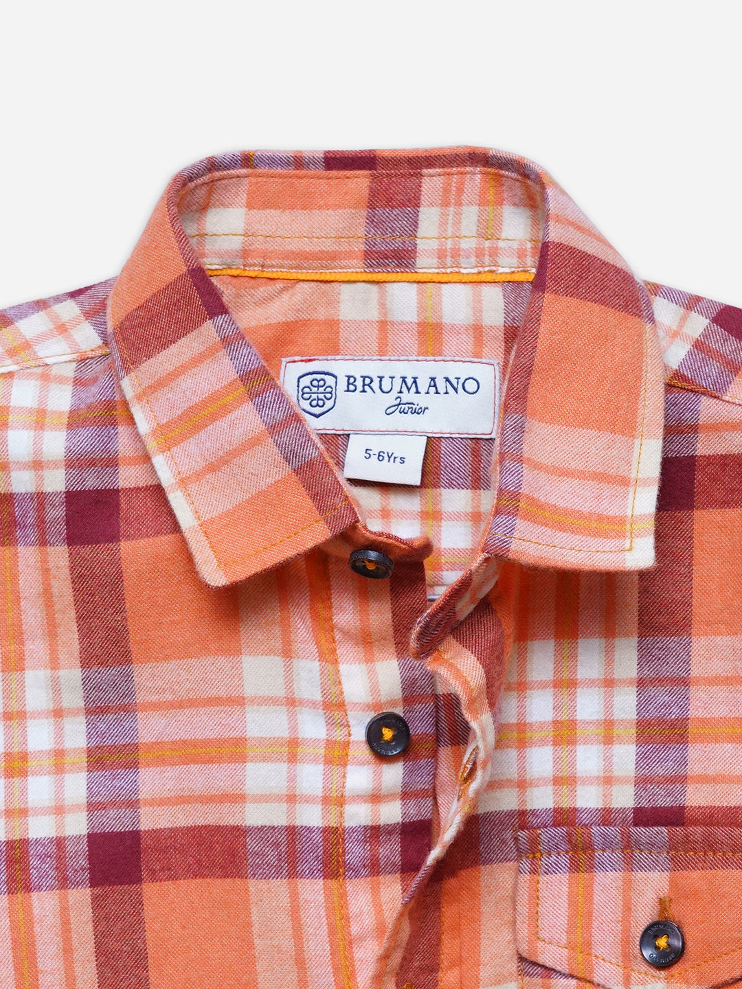 Orange Checkered Flannel Casual Shirt - Junior