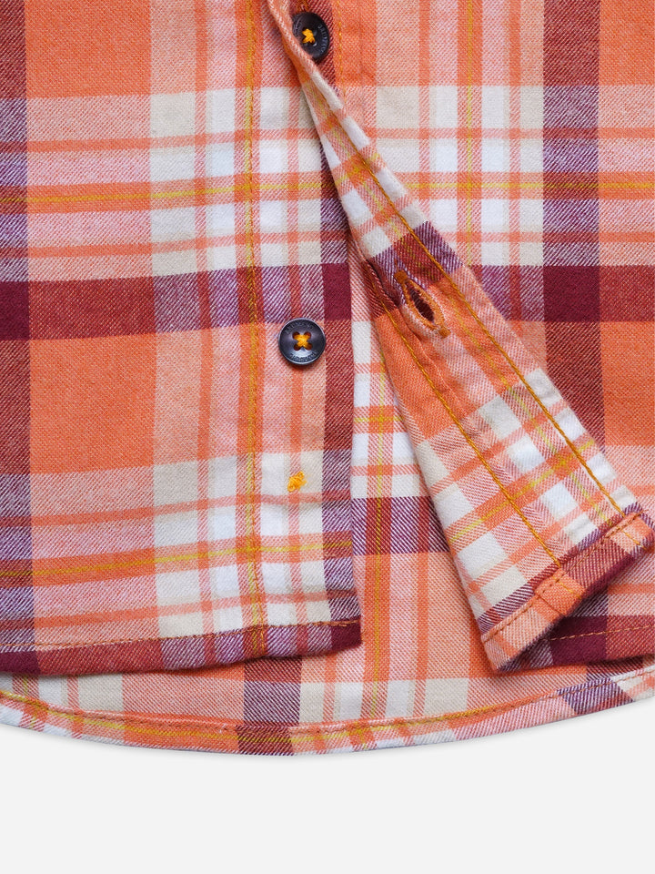 Orange Checkered Flannel Casual Shirt - Junior