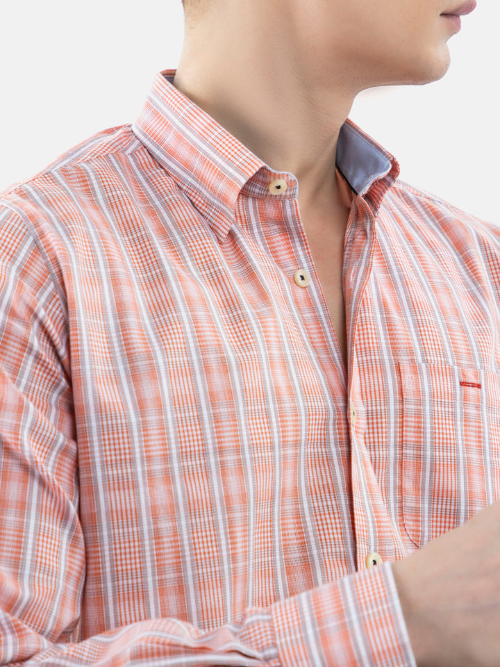 Orange Checkered Shirt With Collar Detailing Brumano Pakistan