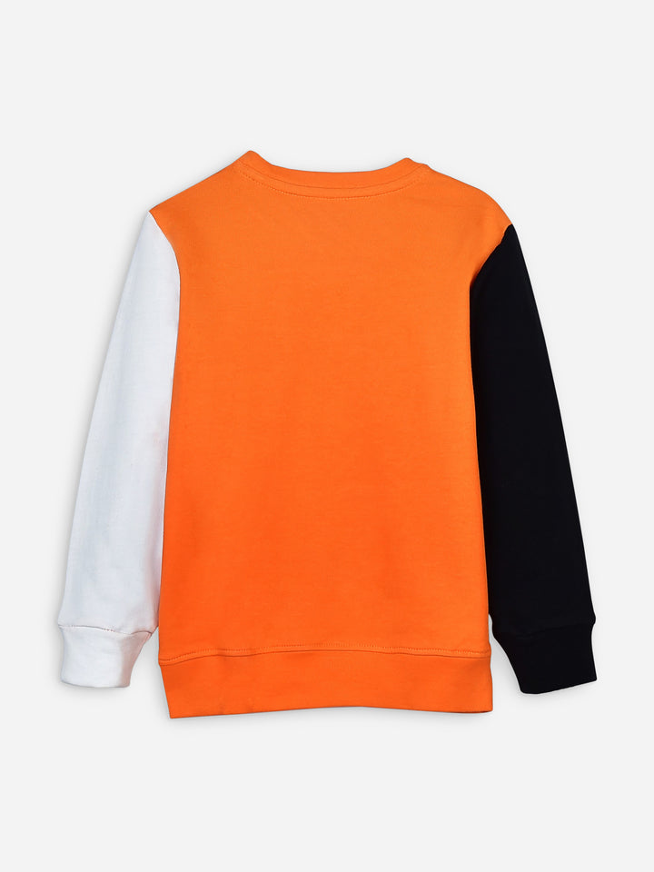Orange Contrasting Sleeves Sweatshirt With 'Game On' Print Brumano Pakistan