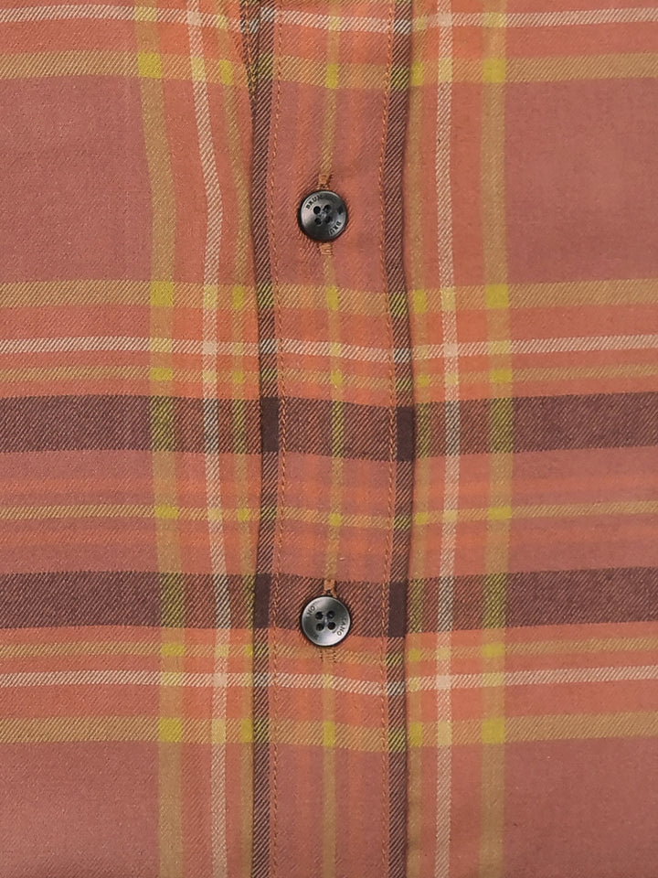 Orange Large Checkered Flannel Shirt With Button Down Collar Brumano Pakistan