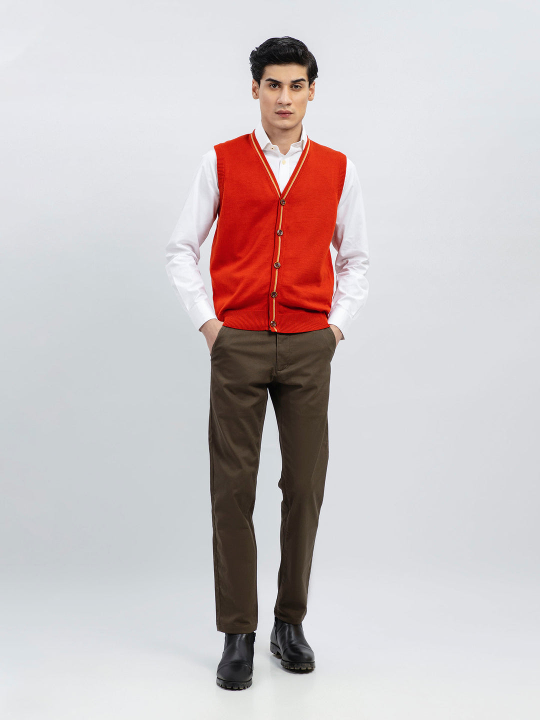 Orange Wool Blended Sleeveless Cardigan Brumano Pakistan