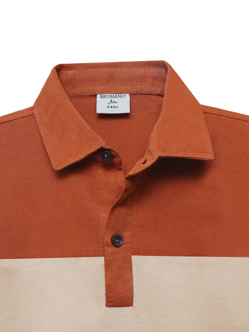 Orange & Brown Three Tone Casual Polo