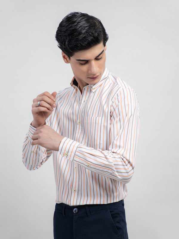 Orange & White Striped Button Down Shirt With Detailing Brumano pakistan