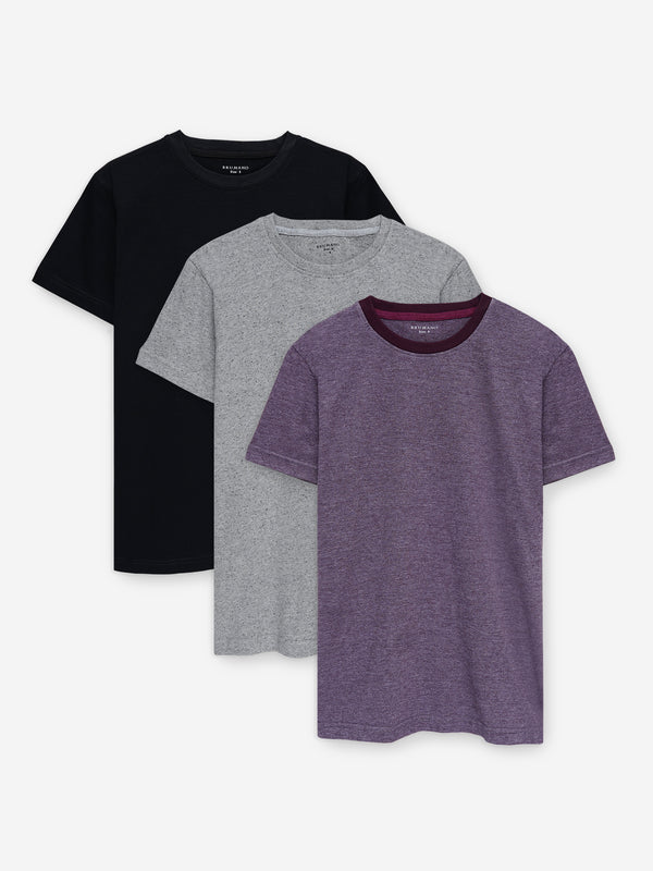 Pack Of 3 T-Shirts - Black / Grey / Maroon - ESSENTIAL