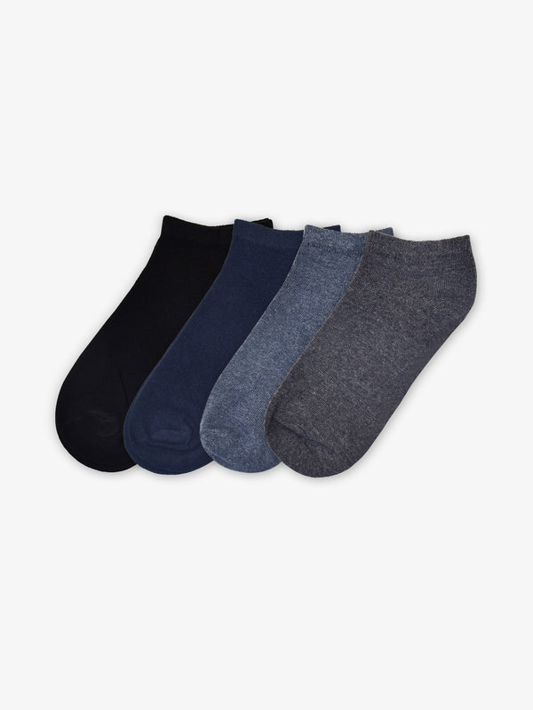 Pack Of 4 Ankle Socks - Black, Navy, Charcoal & Blue