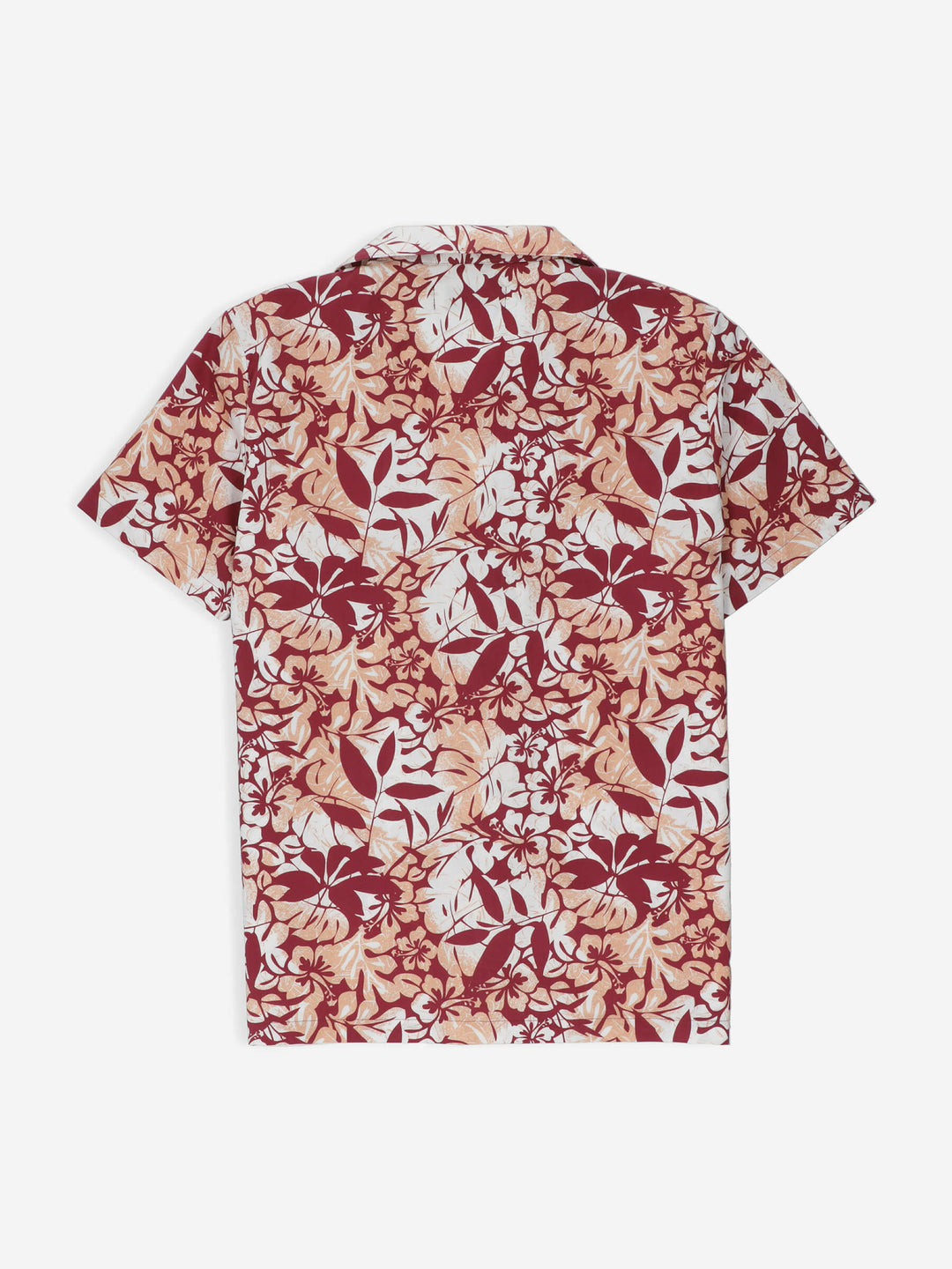 Peach Floral Printed Cuban Collar Half Sleeve Casual Shirt